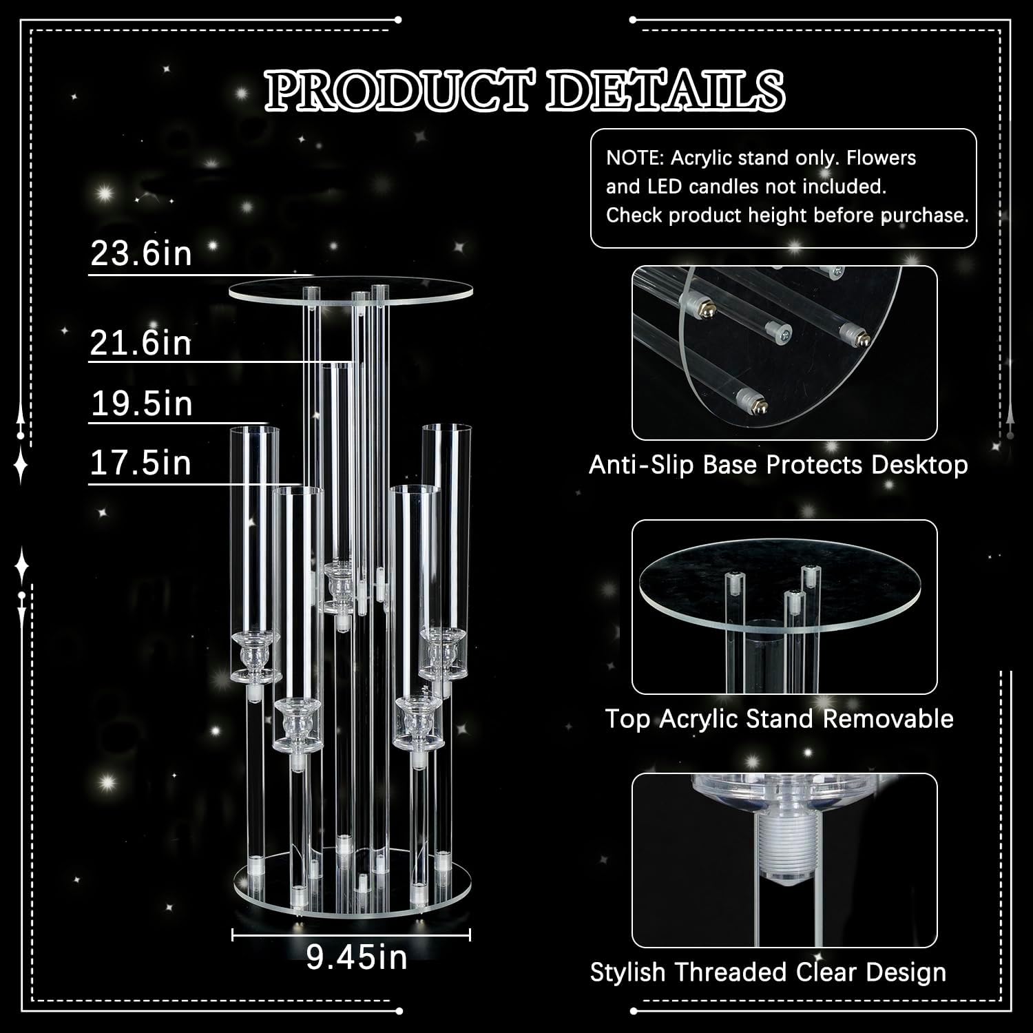 Clear 5-Arm Acrylic Candelabra - огляд і ціна Centerpiece Vase Tall